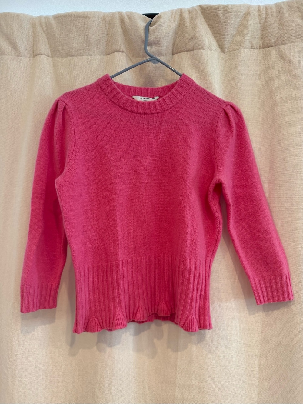 LK Bennett Hot Pink Puff-Shoulder Crewneck Sweater
